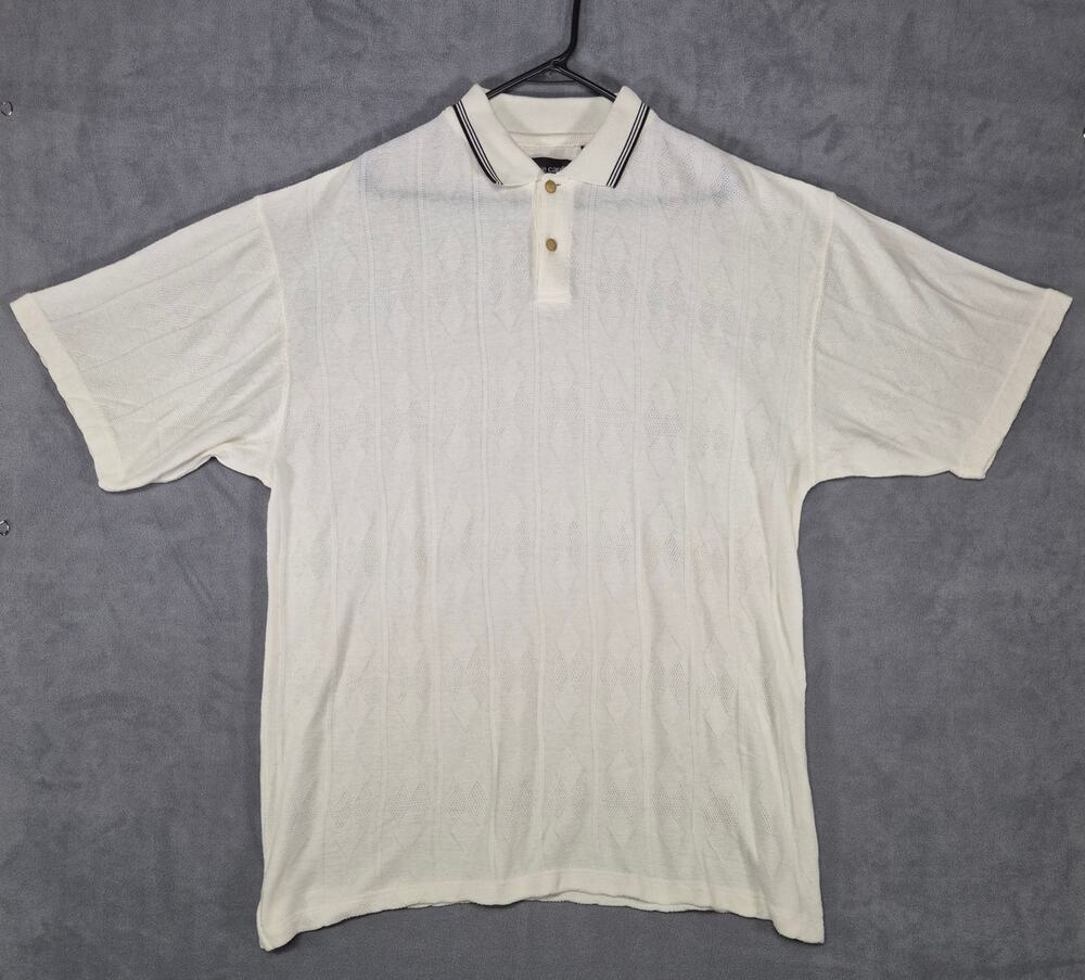 Pierre Cardin Knit Polo Shirt Men's XLT Cream Textured Short Sleeve Casual